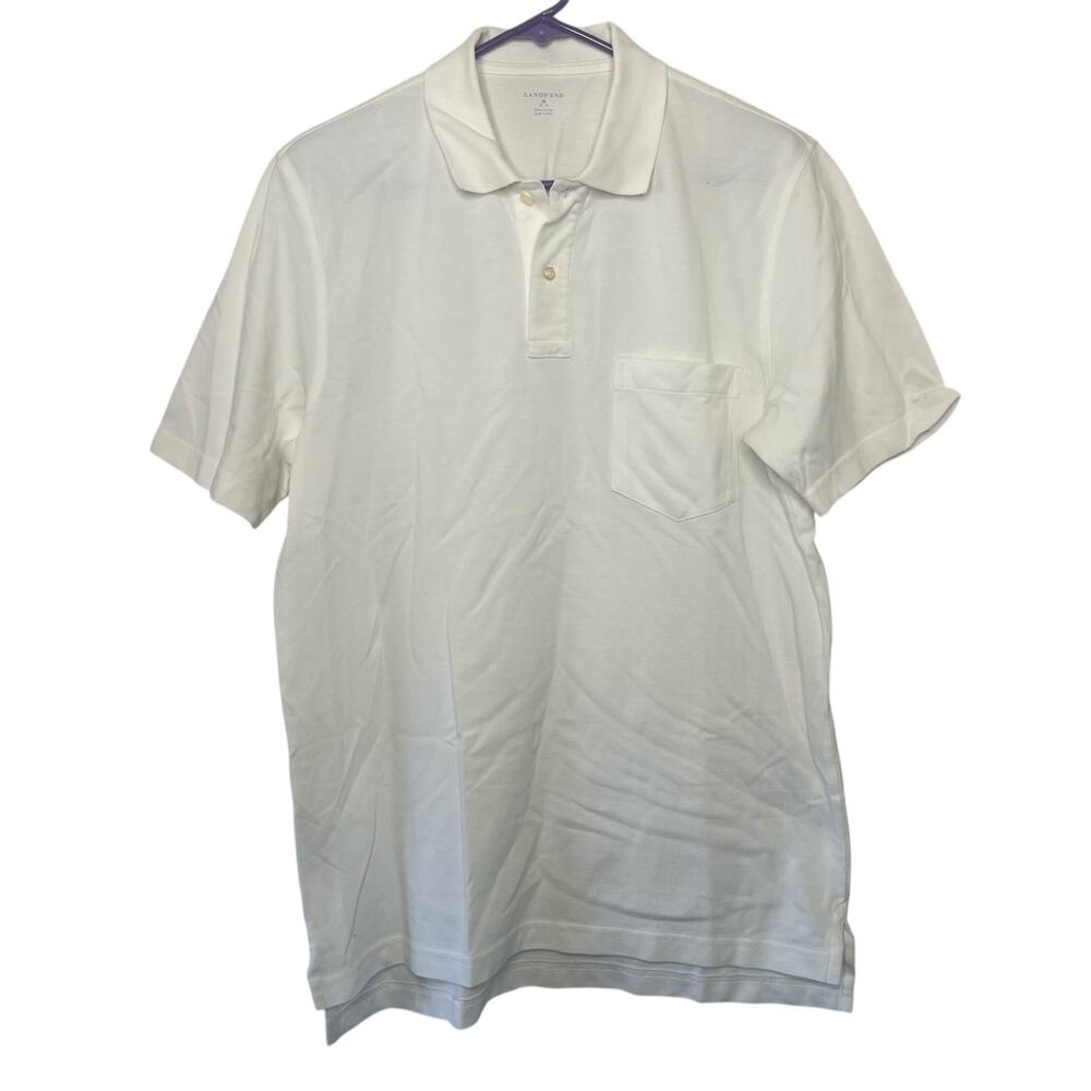 Lands End Men's Sz M Cotton Collared White Polo Shirt Casual Everyday Preppy